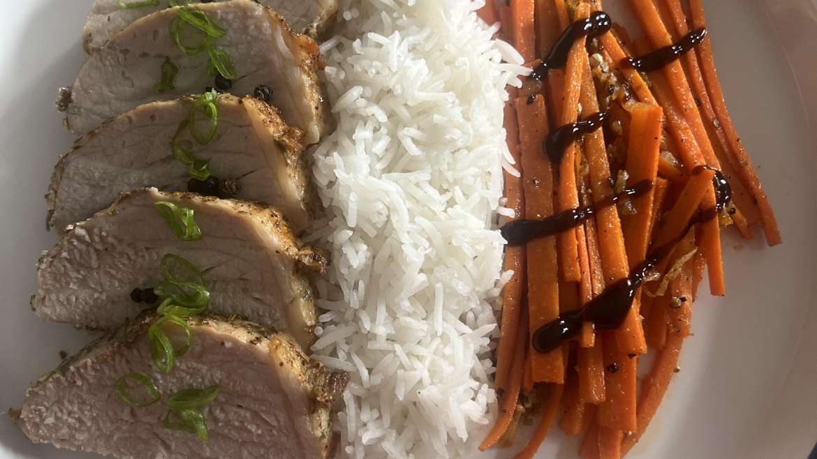 Seared Pork Tenderloin with Basmati Rice & Balsamic-Glazed Carrots