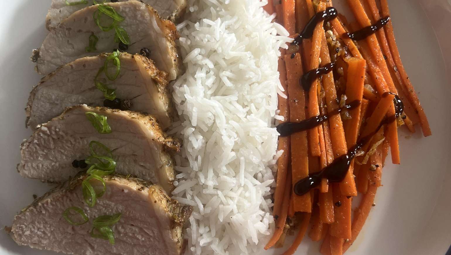 Seared Pork Tenderloin with Basmati Rice & Balsamic-Glazed Carrots