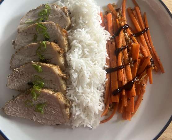 Seared Pork Tenderloin with Basmati Rice & Balsamic-Glazed Carrots