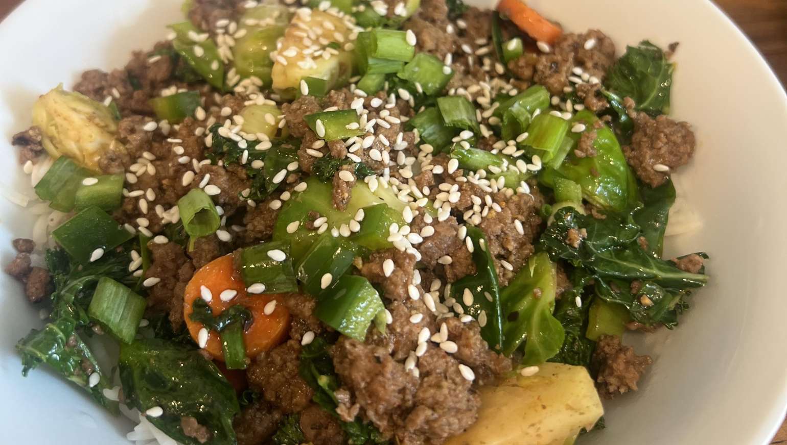 Sesame Beef, Kale & Vegetable Basmati Rice Bowl