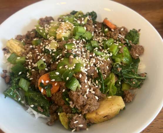 Sesame Beef, Kale & Vegetable Basmati Rice Bowl